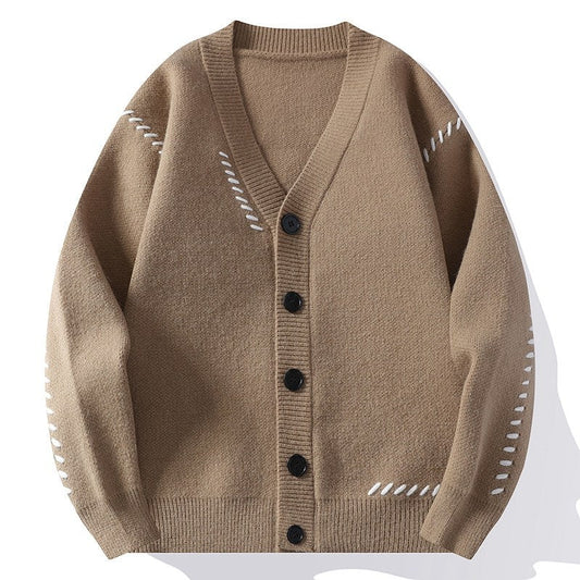 Men's Knitted Cardigan Coat Autumn And Winter V - neck Cotton Knitwear - PratSN