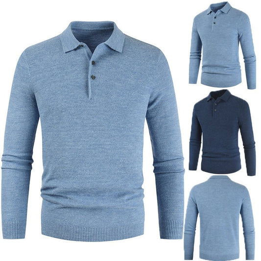 Men's Knitted Solid POLO Collar Undercoat Simple - PratSN