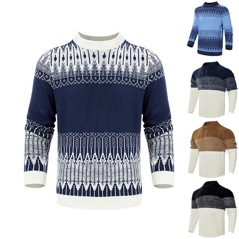 Men's Knitted Sweater Fashion Long - sleeved Pullover Tops Fall And Winter Clothing - PratSN