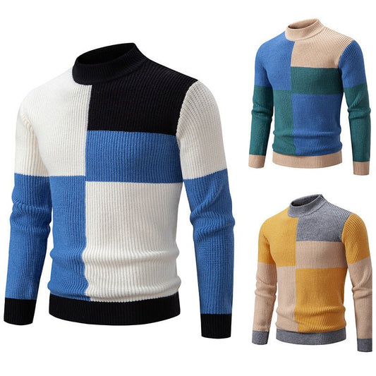Men's Knitwear Sweater Color Stitching Stand - collar - PratSN
