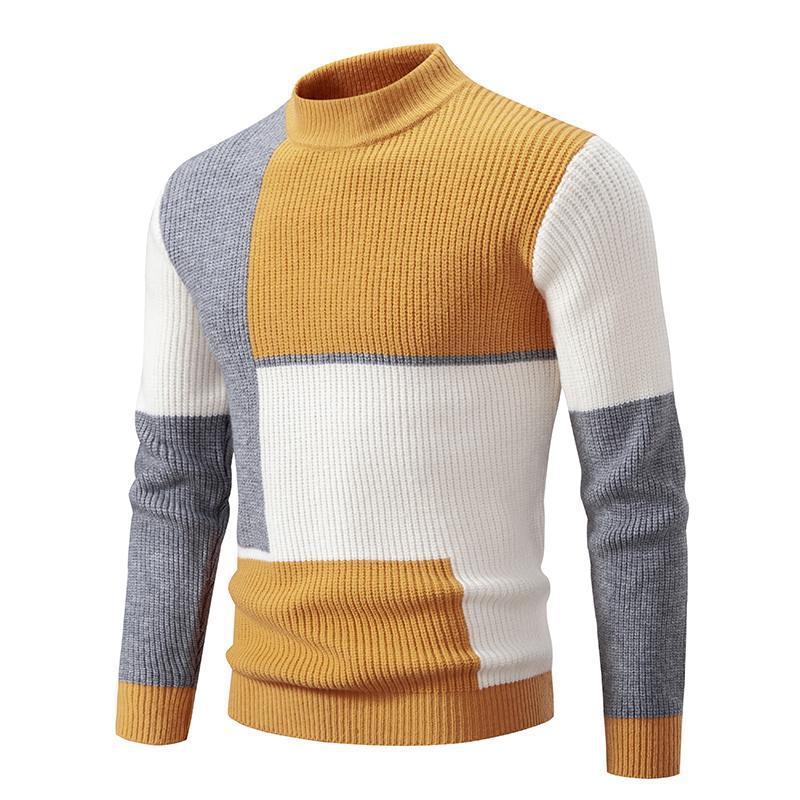 Men's Knitwear Sweater Color Stitching Stand - collar - PratSN