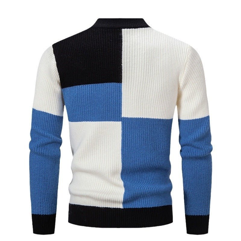 Men's Knitwear Sweater Color Stitching Stand - collar - PratSN