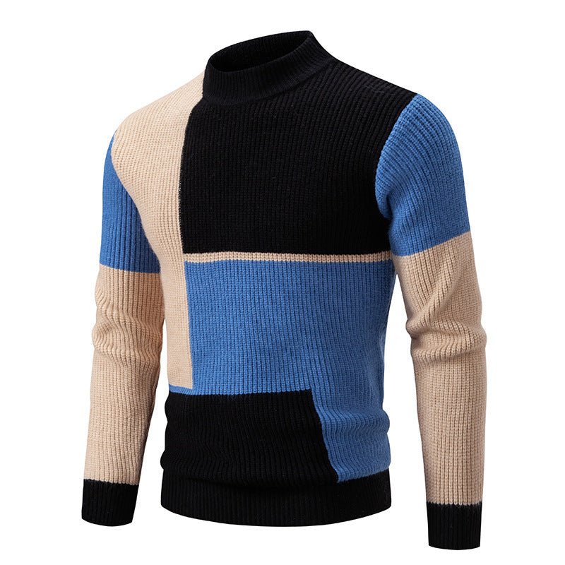 Men's Knitwear Sweater Color Stitching Stand - collar - PratSN