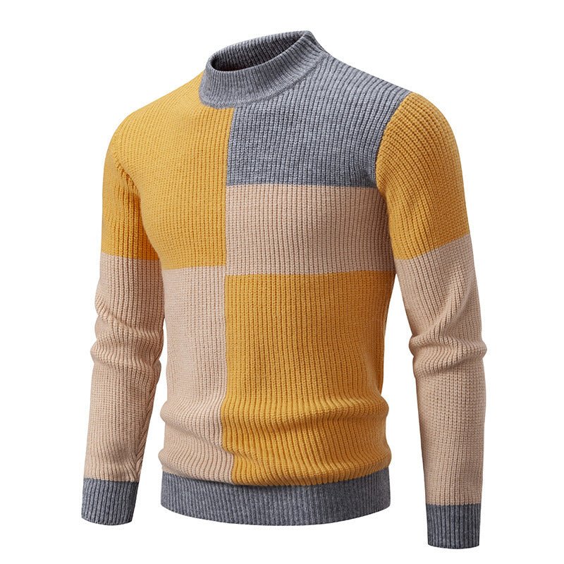 Men's Knitwear Sweater Color Stitching Stand - collar - PratSN