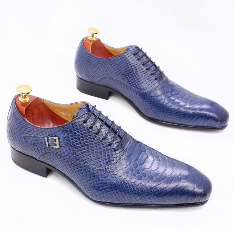 Men's Leather Snake Print Leather Shoes Business Dress Shoes - PratSN