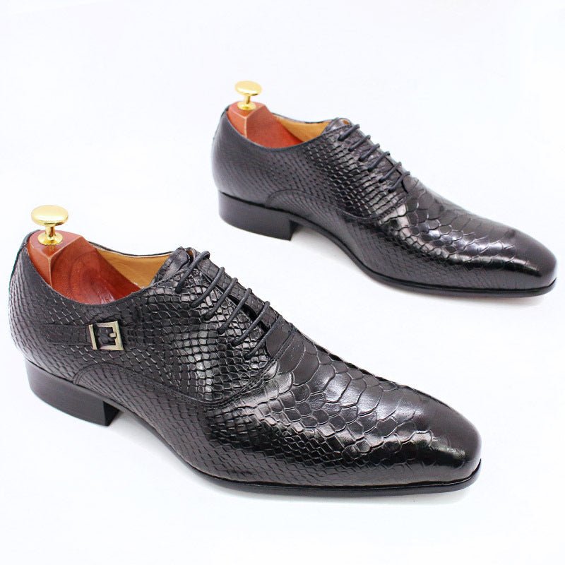 Men's Leather Snake Print Leather Shoes Business Dress Shoes - PratSN