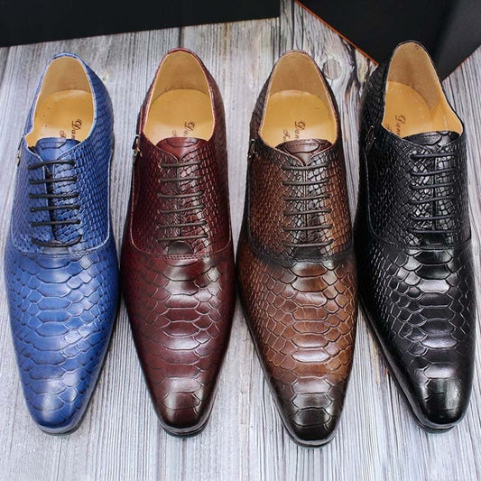 Men's Leather Snake Print Leather Shoes Business Dress Shoes - PratSN