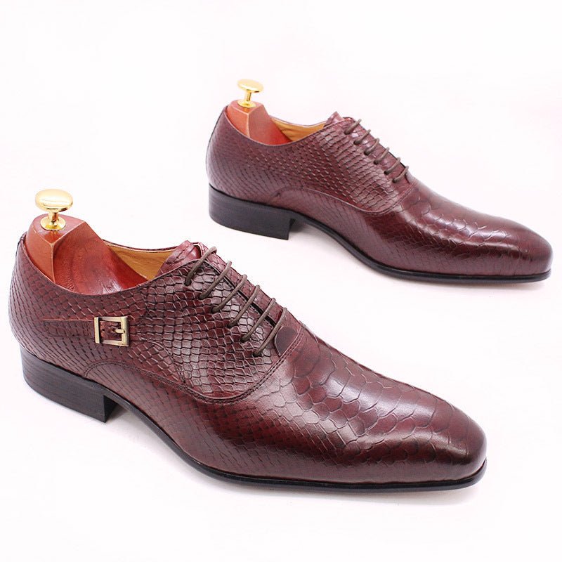 Men's Leather Snake Print Leather Shoes Business Dress Shoes - PratSN