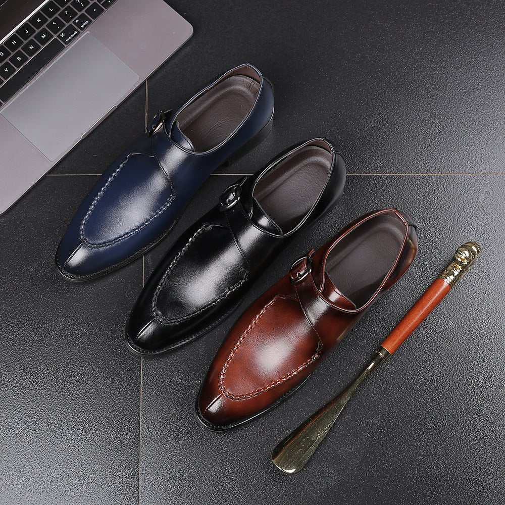 Men's leather toe cap British formal shoes - PratSN