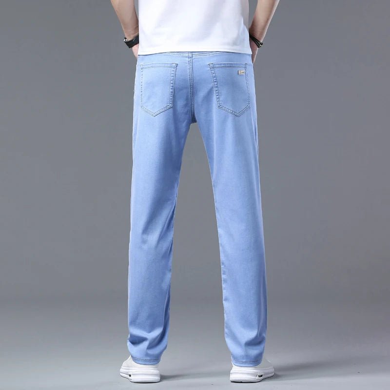Men's Light Blue Slim Stretch Jeans Lyocell Thin Style Fashion Casual Ice silk Denim Pants - PratSN
