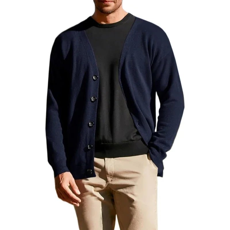 Men's Lightweight Cardigan Sweater Single - Breasted V - Neck Knitted Cardigans Casual Mens Long Sleeve Solid Outwear - PratSN