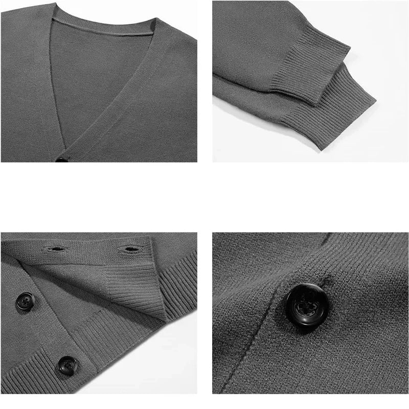 Men's Lightweight Cardigan Sweater Single - Breasted V - Neck Knitted Cardigans Casual Mens Long Sleeve Solid Outwear - PratSN