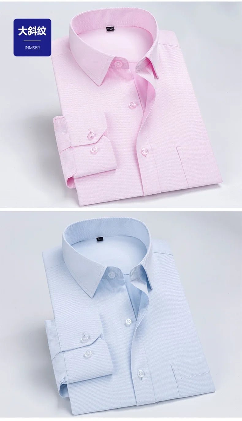Men's long - sleeved shirt tooling Business casual no - iron top plain high - quality spring and summer slim comfortable fashion - PratSN