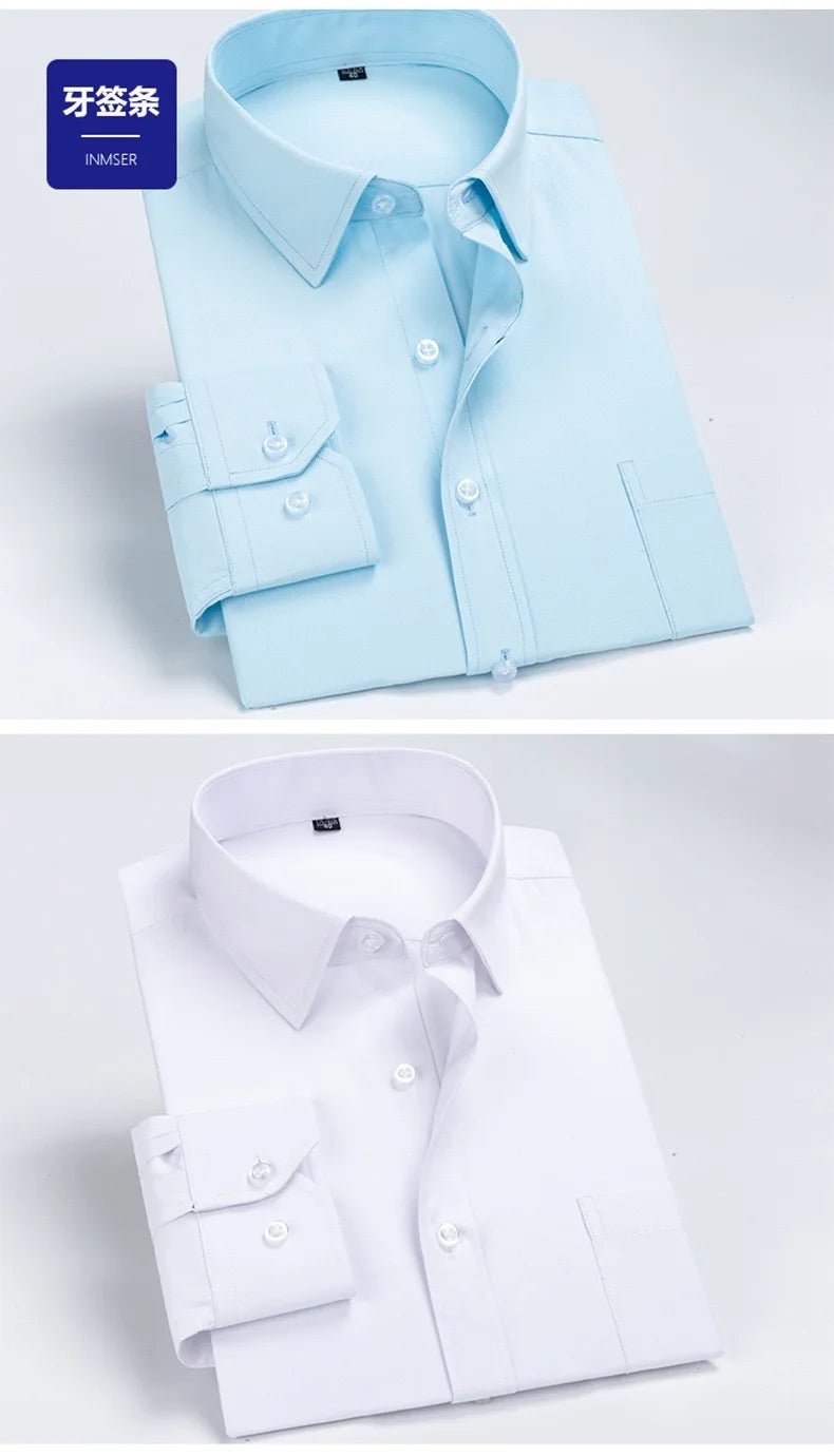 Men's long - sleeved shirt tooling Business casual no - iron top plain high - quality spring and summer slim comfortable fashion - PratSN