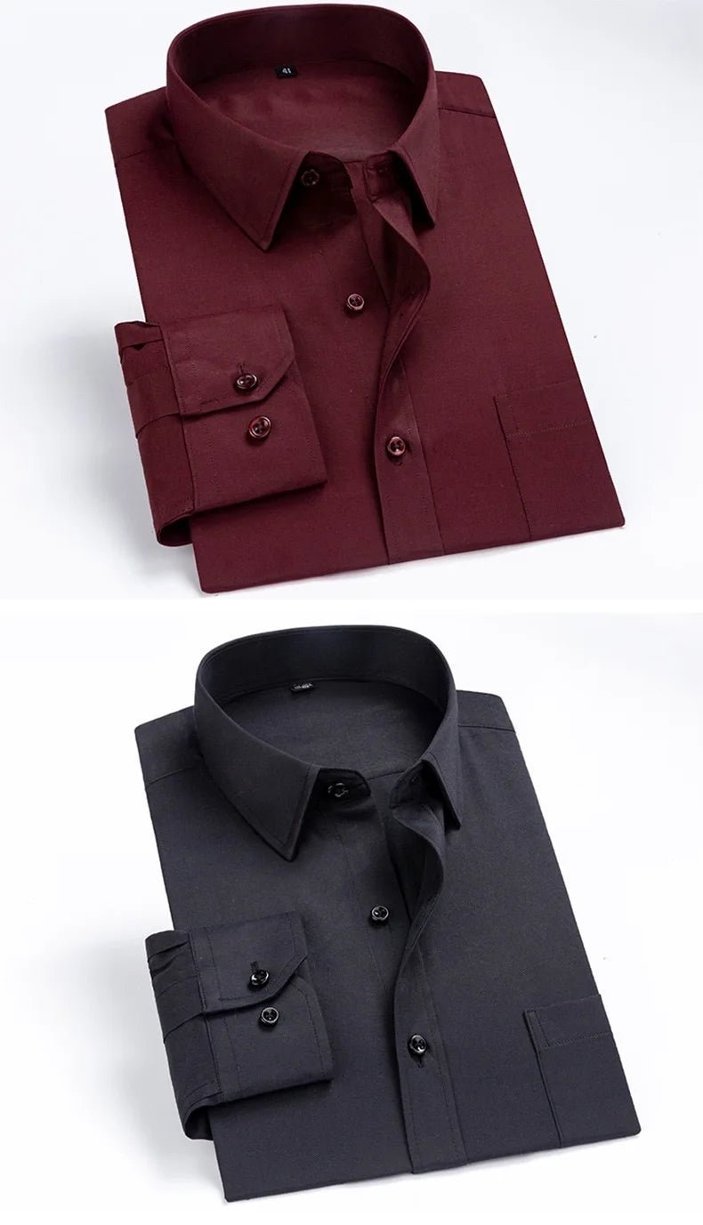 Men's long - sleeved shirt tooling Business casual no - iron top plain high - quality spring and summer slim comfortable fashion - PratSN