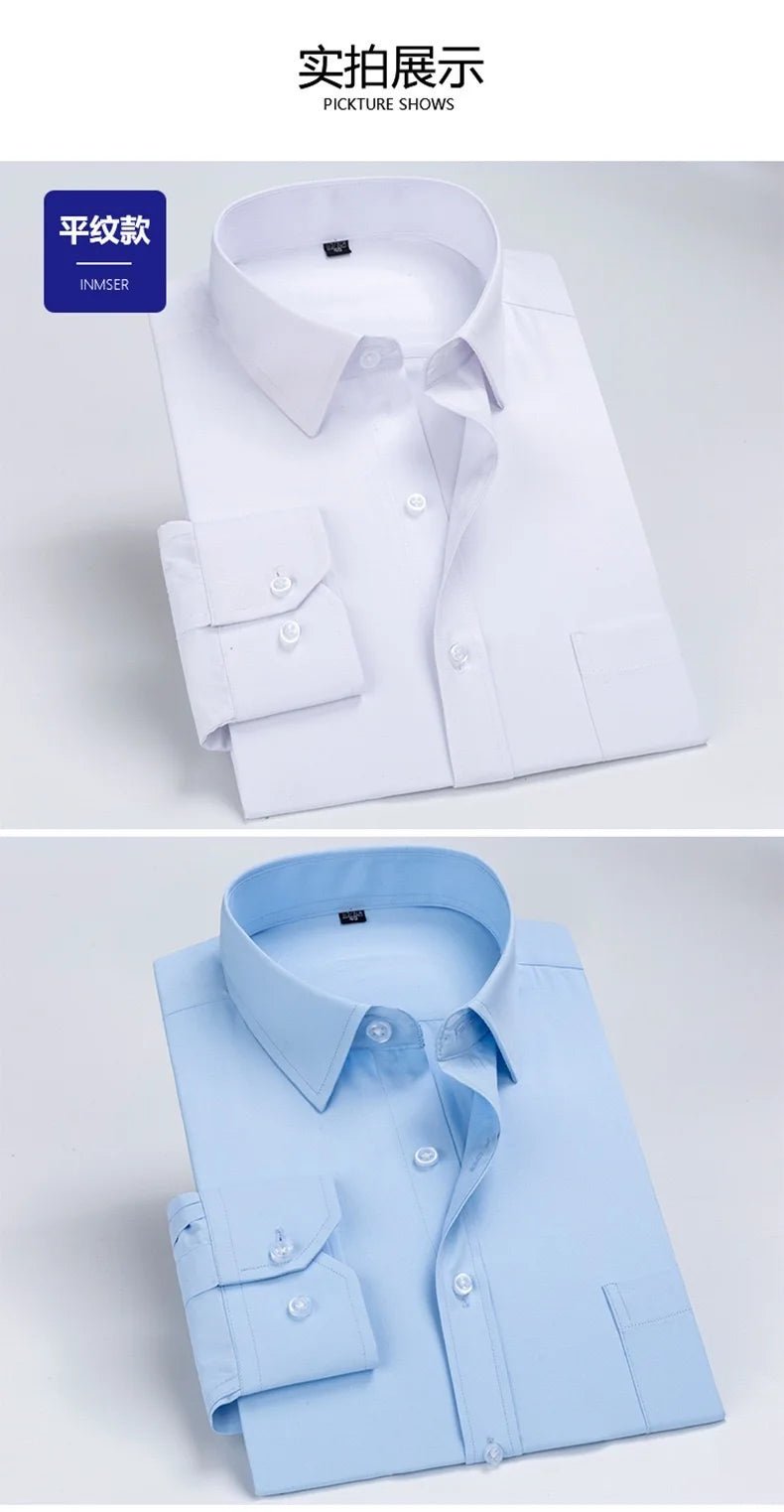 Men's long - sleeved shirt tooling Business casual no - iron top plain high - quality spring and summer slim comfortable fashion - PratSN