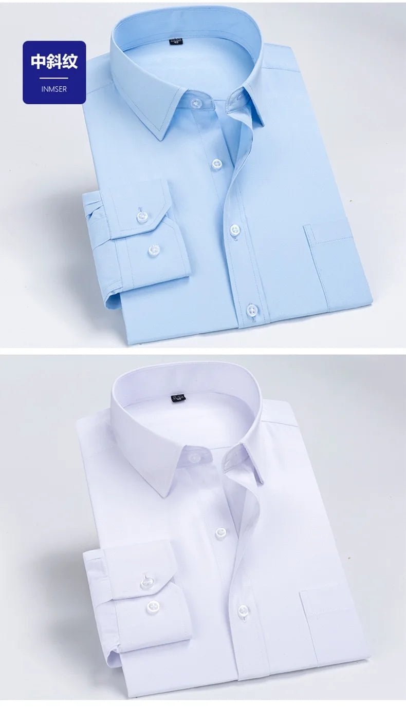 Men's long - sleeved shirt tooling Business casual no - iron top plain high - quality spring and summer slim comfortable fashion - PratSN