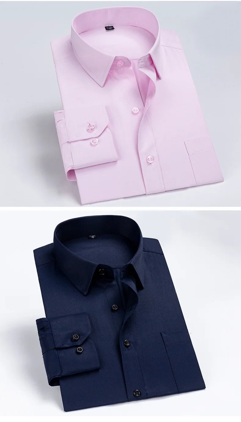 Men's long - sleeved shirt tooling Business casual no - iron top plain high - quality spring and summer slim comfortable fashion - PratSN
