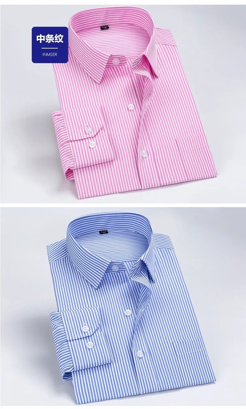 Men's long - sleeved shirt tooling Business casual no - iron top plain high - quality spring and summer slim comfortable fashion - PratSN