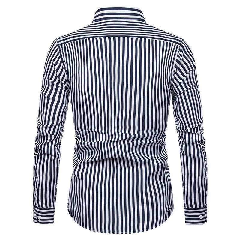 Men's Long - sleeved Slim Casual Striped Shirt - PratSN