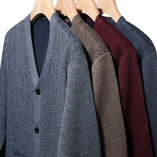 Men's Long - sleeved Striped Sweater Fall Winter Coat Versatile Top Cardigan - PratSN