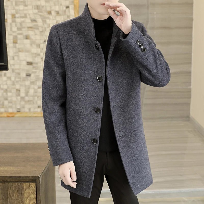 Men's Long Wool Coat High Quality Trendy Fashion Handsome Solid Color Wool Trench Coat with Removable Thickened down Inner Liner - PratSN