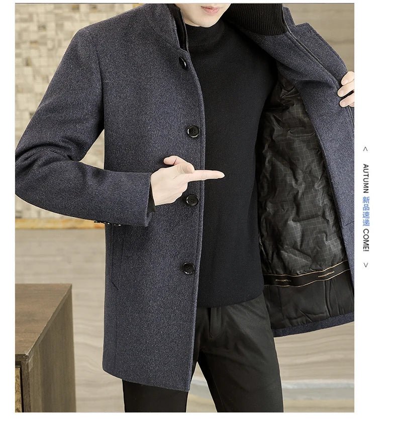 Men's Long Wool Coat High Quality Trendy Fashion Handsome Solid Color Wool Trench Coat with Removable Thickened down Inner Liner - PratSN