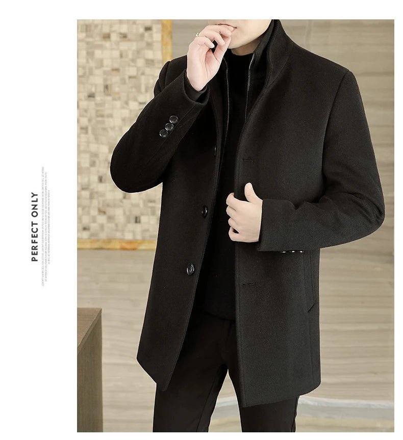 Men's Long Wool Coat High Quality Trendy Fashion Handsome Solid Color Wool Trench Coat with Removable Thickened down Inner Liner - PratSN