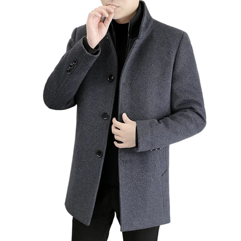 Men's Long Wool Coat High Quality Trendy Fashion Handsome Solid Color Wool Trench Coat with Removable Thickened down Inner Liner - PratSN