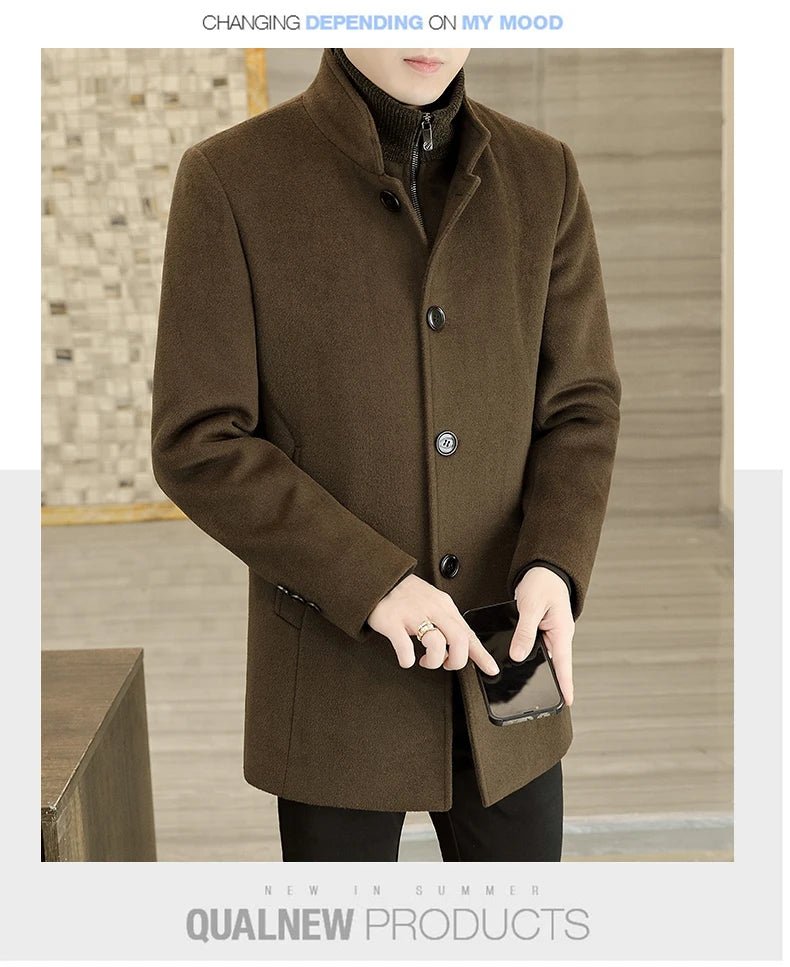 Men's Long Wool Coat High Quality Trendy Fashion Handsome Solid Color Wool Trench Coat with Removable Thickened down Inner Liner - PratSN