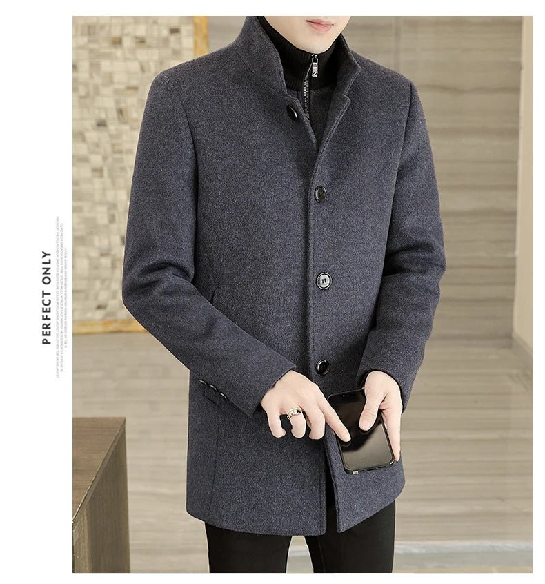 Men's Long Wool Coat High Quality Trendy Fashion Handsome Solid Color Wool Trench Coat with Removable Thickened down Inner Liner - PratSN