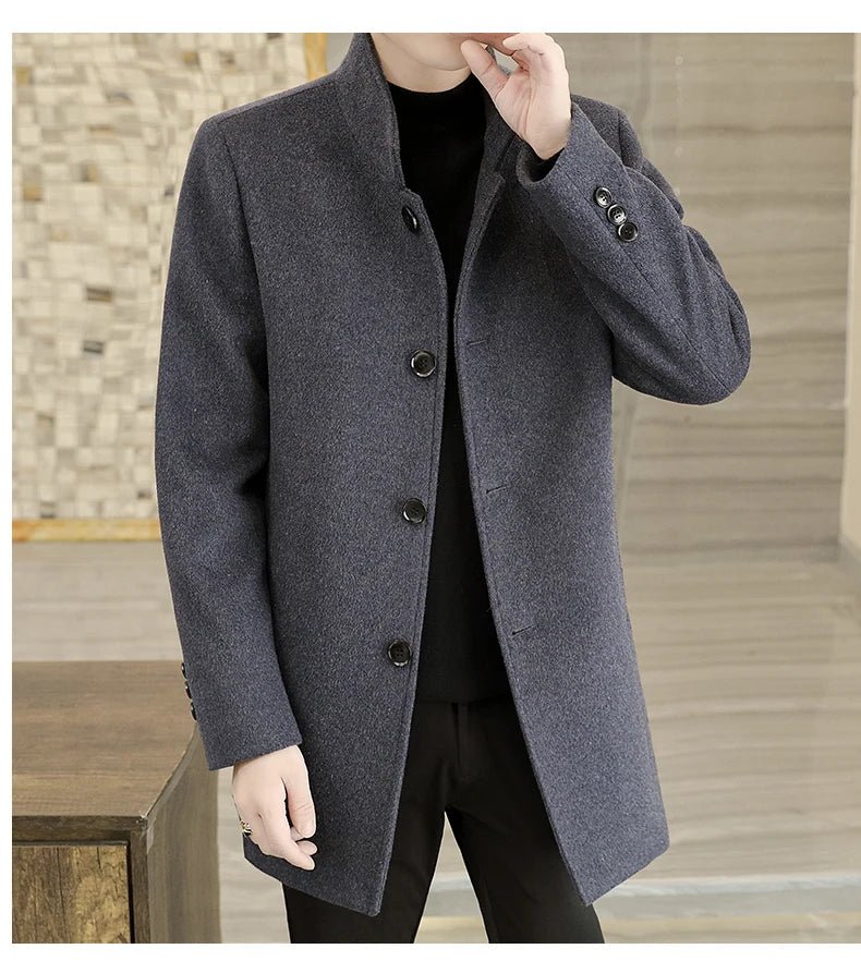 Men's Long Wool Coat High Quality Trendy Fashion Handsome Solid Color Wool Trench Coat with Removable Thickened down Inner Liner - PratSN