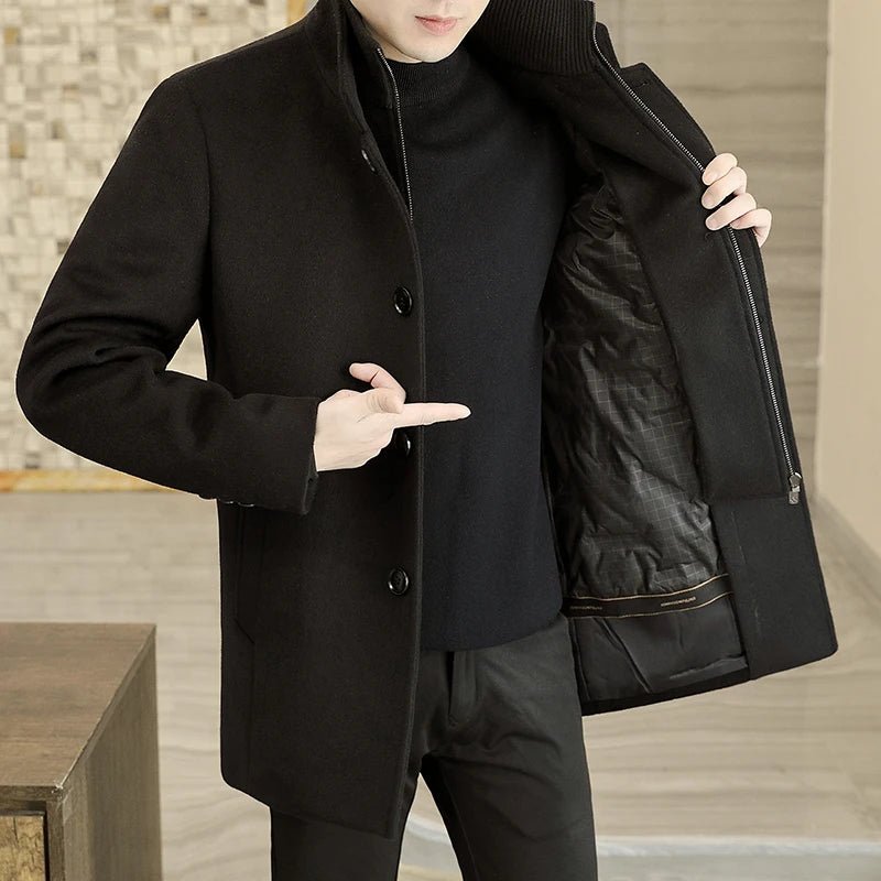 Men's Long Wool Coat High Quality Trendy Fashion Handsome Solid Color Wool Trench Coat with Removable Thickened down Inner Liner - PratSN