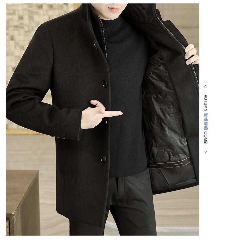 Men's Long Wool Coat High Quality Trendy Fashion Handsome Solid Color Wool Trench Coat with Removable Thickened down Inner Liner - PratSN