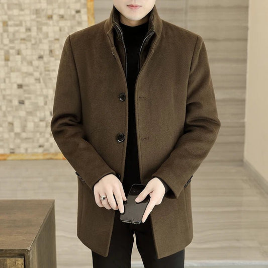 Men's Long Wool Coat High Quality Trendy Fashion Handsome Solid Color Wool Trench Coat with Removable Thickened down Inner Liner - PratSN