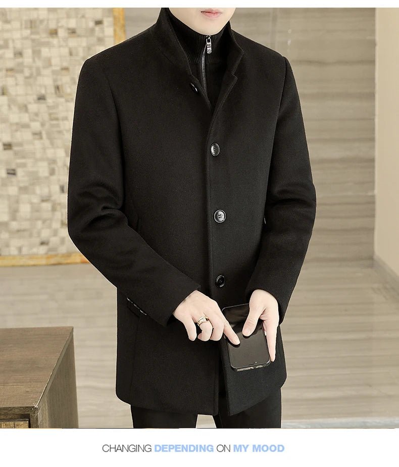 Men's Long Wool Coat High Quality Trendy Fashion Handsome Solid Color Wool Trench Coat with Removable Thickened down Inner Liner - PratSN