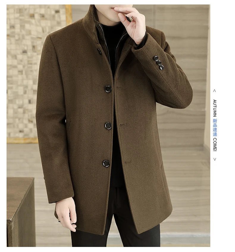 Men's Long Wool Coat High Quality Trendy Fashion Handsome Solid Color Wool Trench Coat with Removable Thickened down Inner Liner - PratSN