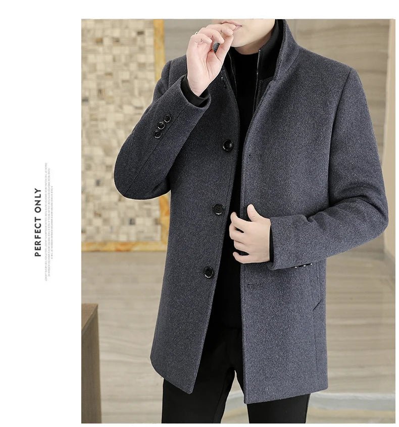 Men's Long Wool Coat High Quality Trendy Fashion Handsome Solid Color Wool Trench Coat with Removable Thickened down Inner Liner - PratSN