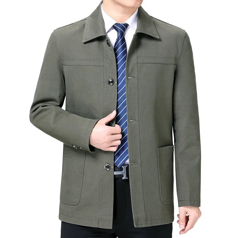 Men's Middle - Aged Cotton Jacket Spring Autumn Lapel Trench Coat Large Size with Buttons Fashionable Classic Outerwear - PratSN
