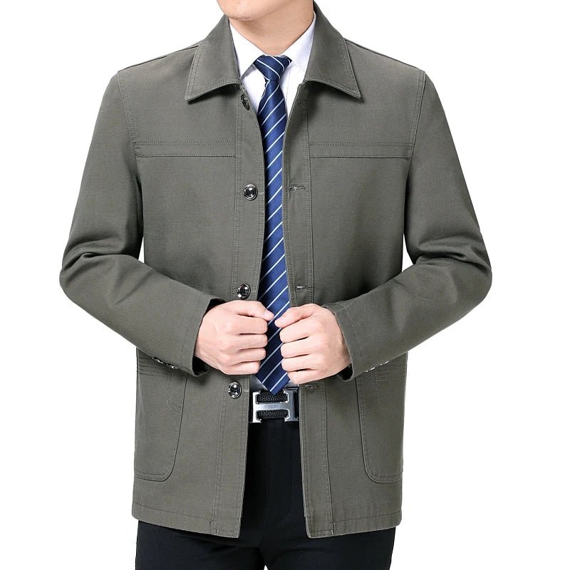 Men's Middle - Aged Cotton Jacket Spring Autumn Lapel Trench Coat Large Size with Buttons Fashionable Classic Outerwear - PratSN
