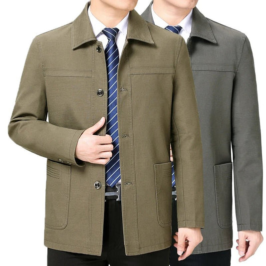 Men's Middle - Aged Cotton Jacket Spring Autumn Lapel Trench Coat Large Size with Buttons Fashionable Classic Outerwear - PratSN