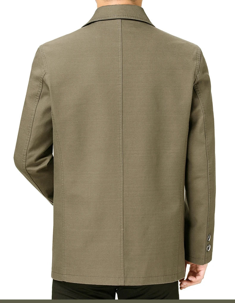 Men's Middle - Aged Cotton Jacket Spring Autumn Lapel Trench Coat Large Size with Buttons Fashionable Classic Outerwear - PratSN