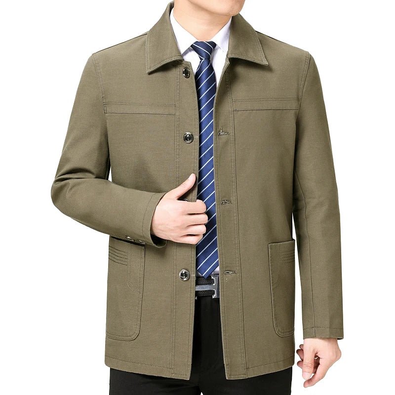 Men's Middle - Aged Cotton Jacket Spring Autumn Lapel Trench Coat Large Size with Buttons Fashionable Classic Outerwear - PratSN