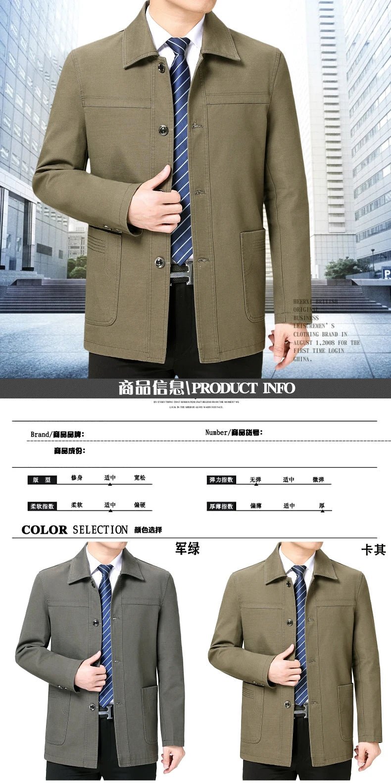Men's Middle - Aged Cotton Jacket Spring Autumn Lapel Trench Coat Large Size with Buttons Fashionable Classic Outerwear - PratSN