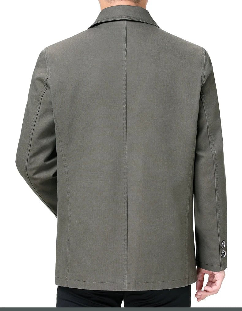Men's Middle - Aged Cotton Jacket Spring Autumn Lapel Trench Coat Large Size with Buttons Fashionable Classic Outerwear - PratSN