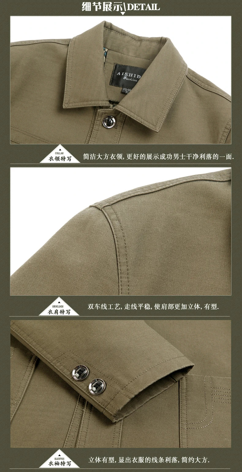 Men's Middle - Aged Cotton Jacket Spring Autumn Lapel Trench Coat Large Size with Buttons Fashionable Classic Outerwear - PratSN