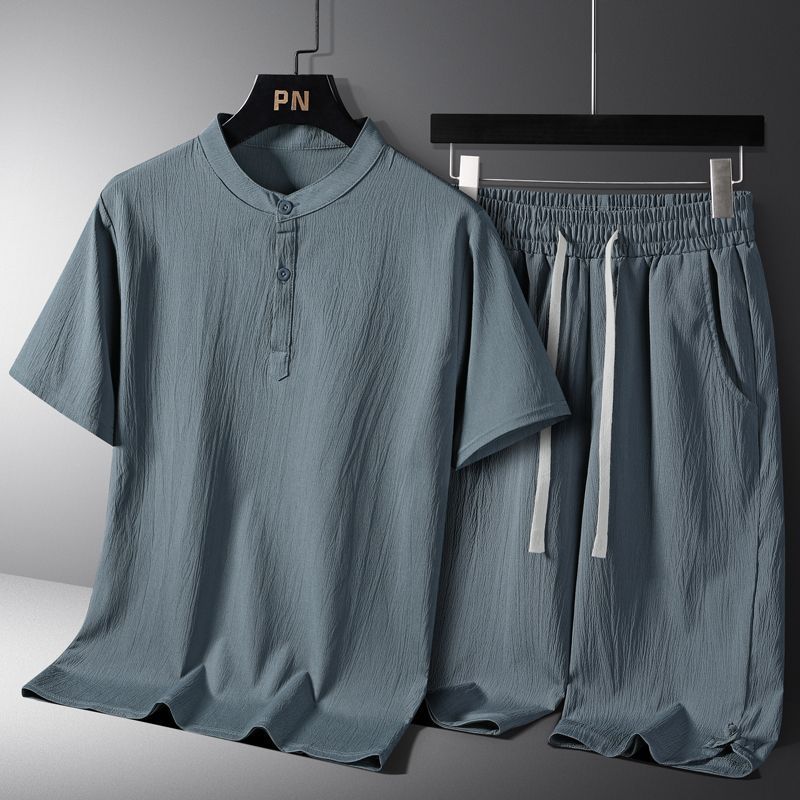 Men's National Style Cotton And Linen Casual Shorts Short Sleeve Two - piece Set - PratSN