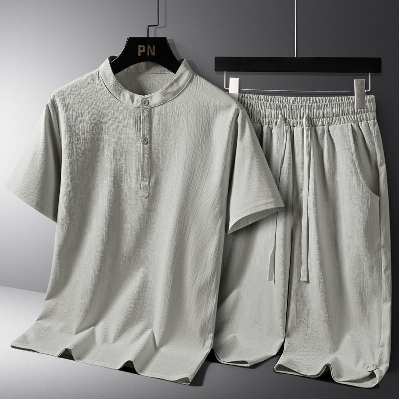 Men's National Style Cotton And Linen Casual Shorts Short Sleeve Two - piece Set - PratSN