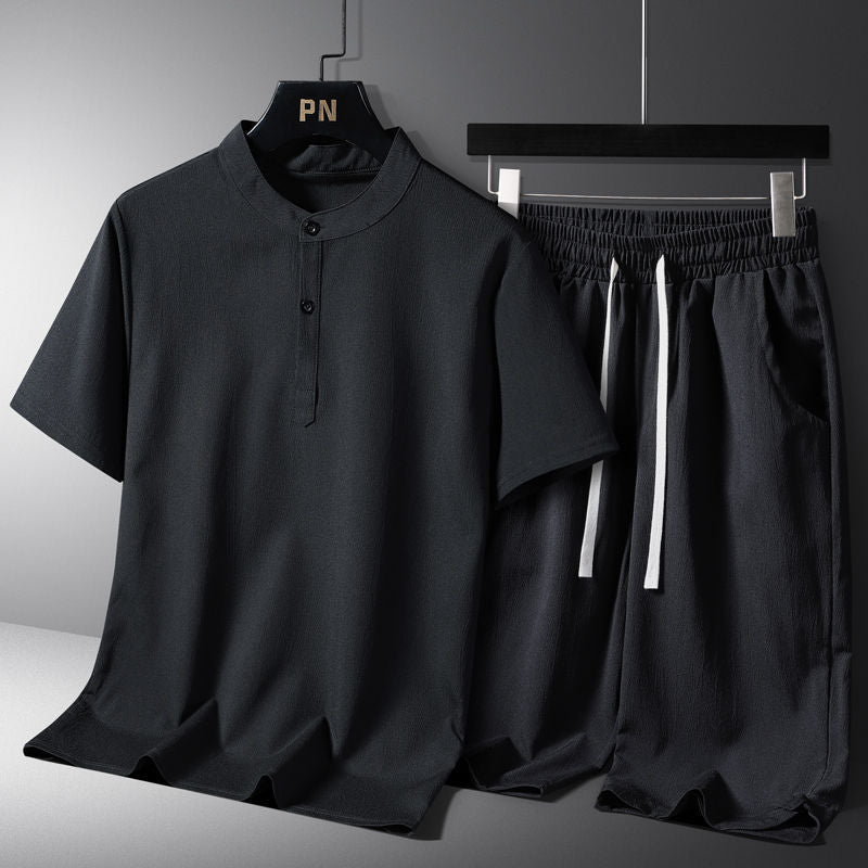 Men's National Style Cotton And Linen Casual Shorts Short Sleeve Two - piece Set - PratSN