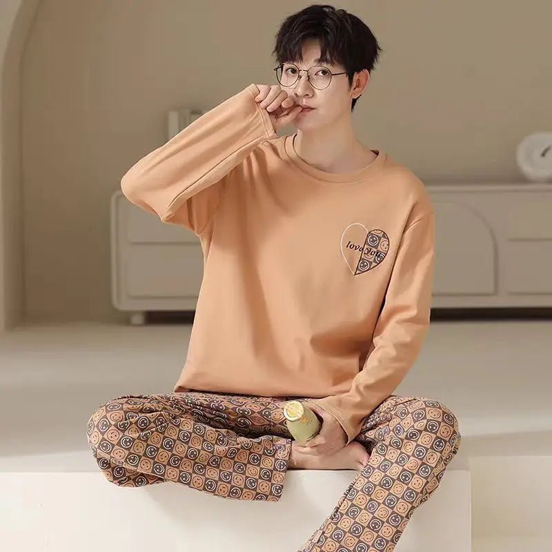Men‘s Pajama Set Long Sleeve Black Striped Spring and Summer Youth Student Nightwear Loungewear Two Piece Set Sleepwear Homewear - PratSN